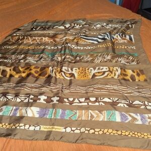 Salvatore Ferragamo Animal Print Scarf - Brown and Green